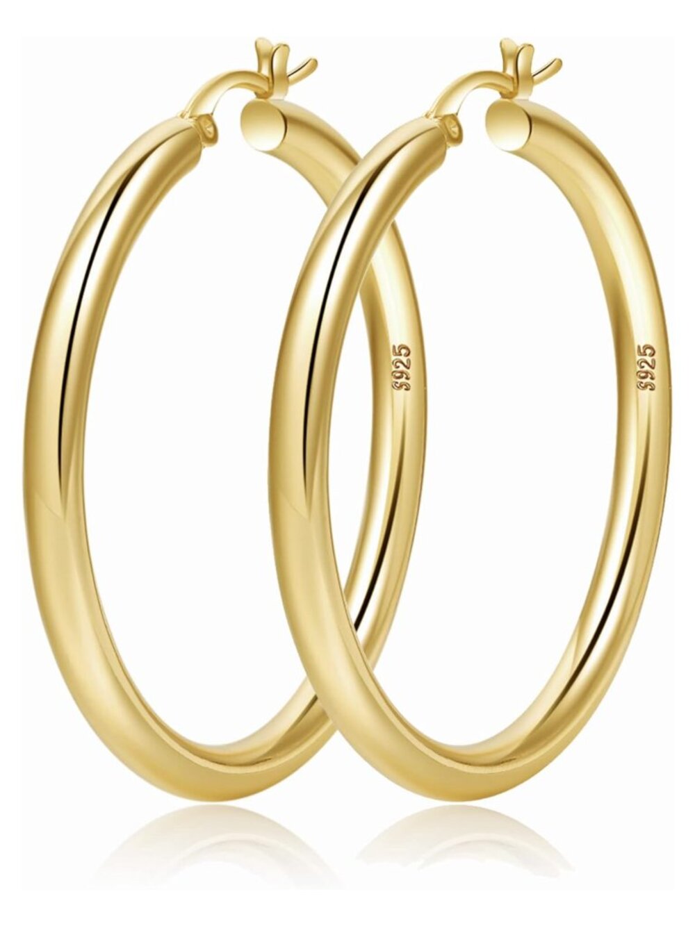 4mm Thick Gold Chunky Hoop Earrings Sterling Silver Post Hollow Tube